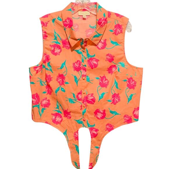 MODCLOTH Tie Front Top XL Sleeveless Tulips Cropped Floral Colorful Mod Cloth - Picture 1 of 7